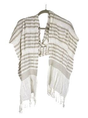 TICKLED PINK Crinkle Cotton Gauze Scarf Gray‎ White Stripes Fringe